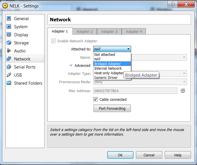 virtualbox network settings