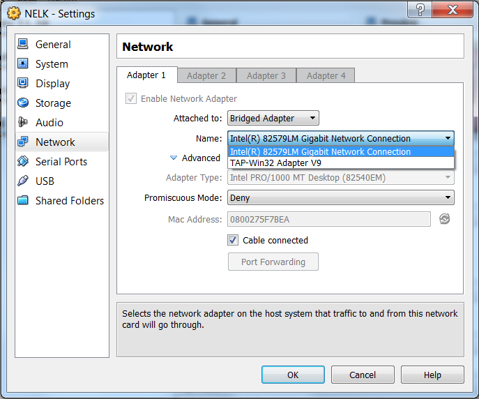 VIRTUALBOX Network settings. VIRTUALBOX Network.